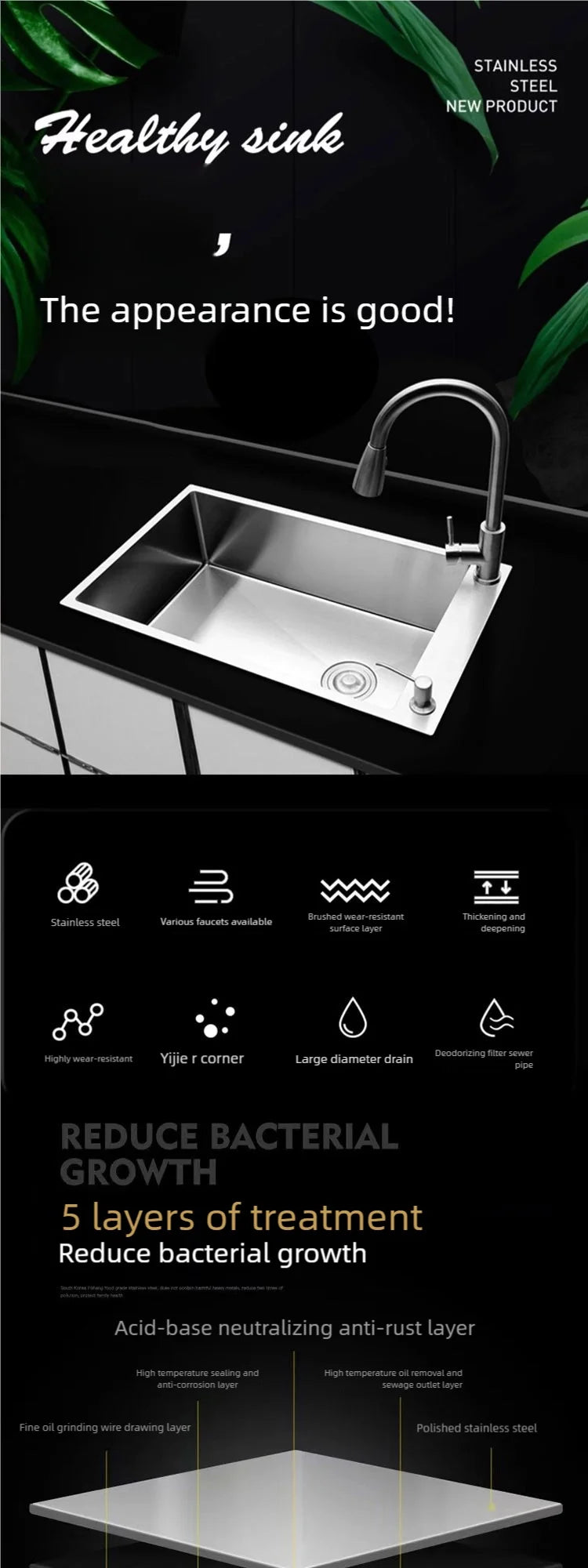 Stainless Steel Kitchen Sink Transversal Side Holes Large Size Single Slot Household Cafeteria Dish and Wash Vegetable Basin