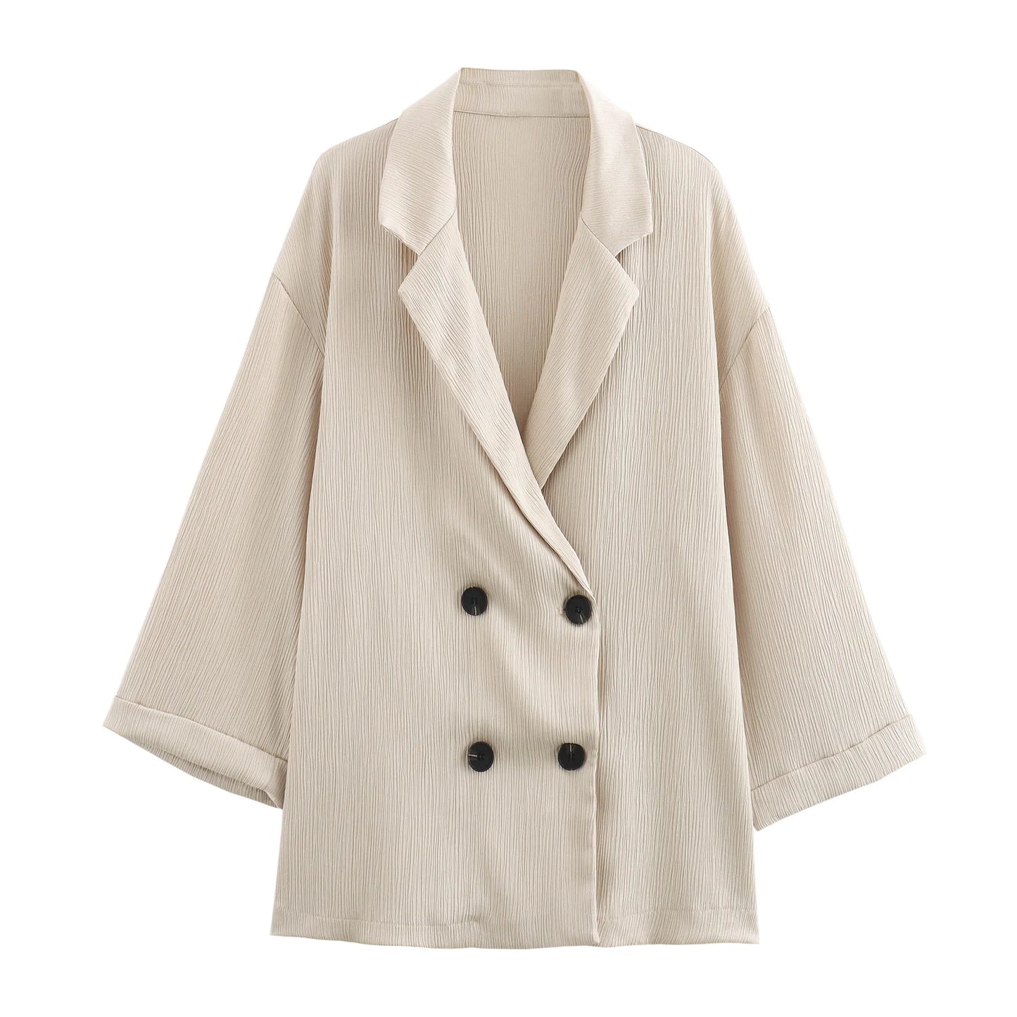 2024 Autumn Women Casual Blazer Coat Pants Set Long Sleeve Double Breasted Blazer + Wide Leg Trousers Lady Office Outfit.