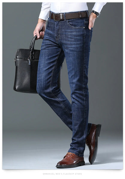 Male  All-match Brand Trousers Four Season Men's High Quality Jeans  Business Casual High Waist Denim Pants Simplicity Cool.