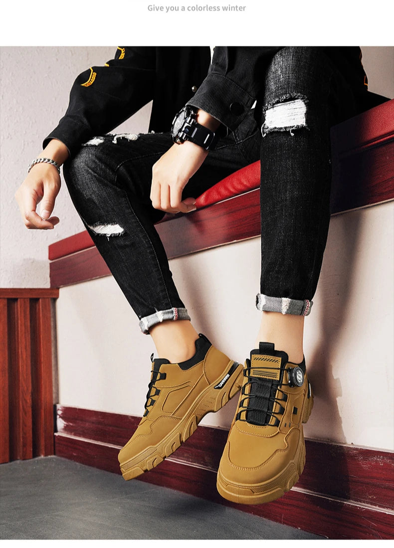 Men Sneakers Spring Autumn New High Top Men Casual Leathers Thick Soled Trendy Wear Resistant Short Boots Platform Sports Shoes.