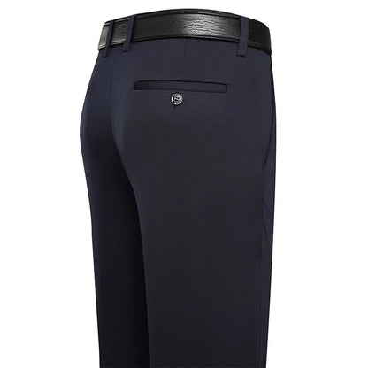 Suit Pants Men Business Casual Trousers Formal Dress Straight Pants Elastic Black Navy Blue Male Clothing.