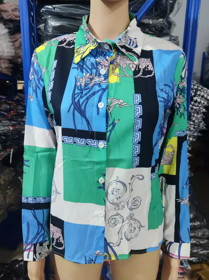 Summer New Women's Long-sleeved Shirt, Single-breasted Printed Shirts Fashion Casual Tops Camisa Female Chemise S-XXL