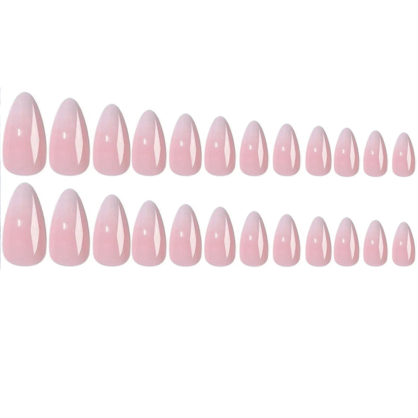 24pcs Upgrade Your Look With White gradient almond false nails 1pc Nail File & 1Nail Glue Sticker Kit Nails.