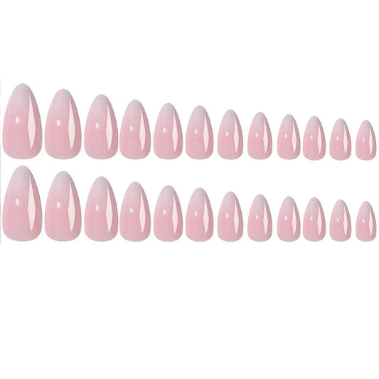 24pcs Upgrade Your Look With White gradient almond false nails 1pc Nail File & 1Nail Glue Sticker Kit Nails.