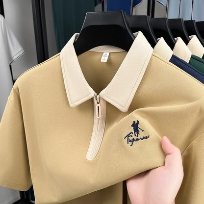 Luxury brand short sleeve polo shirt men's fashion Pony embroidered summer trendy breathable casual color blocked lapel T-shirt