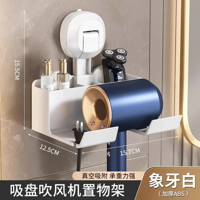 Halterung für Haartrockner, Aufbewahrungsregal mit Saugnapf, ohne Stanztoilette, Aufbewahrungsregal für das Badezimmer, Aufhänger für Haartrockner
