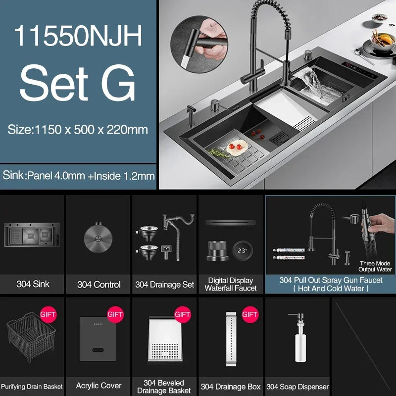 ASRAS 11550 NJH Large Size Smart Purifying Kitchen Sink Handmade Step Sink Ultrasonic Smart Purifying Kitchen Island Sinks