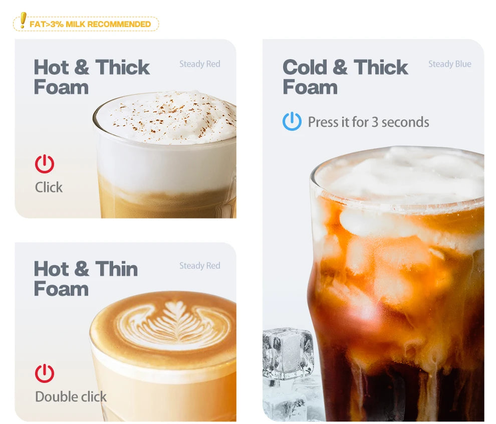 HiBREW Milk Frother Frothing Foamer Chocolate Mixer Cold/Hot Latte Cappuccino fully automatic Milk Warmer Cool Touch M1A.