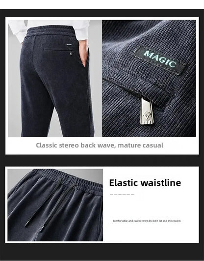 Herren-Freizeithose, verdickt, gerades Bein, warm, Herbst-Winter-Oberbekleidung, modisch, vielseitig, lockere Passform, sportlicher Stil.