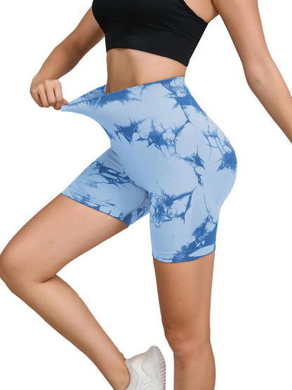 Tie Dyed Seamless Fitness Pants Women's High Waist and Hip Lifting Sports Tight Shorts Running Sexy Peach Fitness Yoga Shorts.