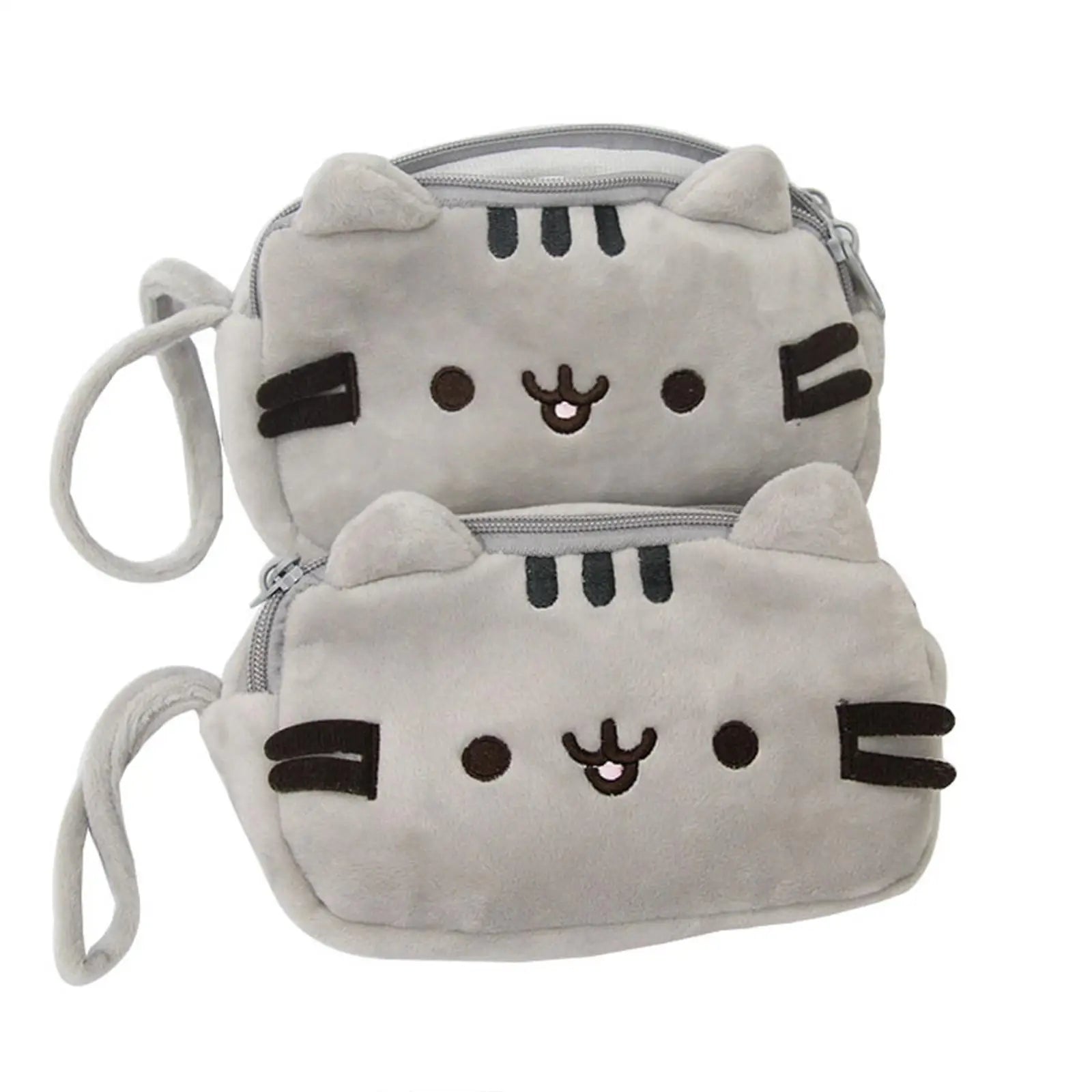 Plush Pencil Case Cute Cat Makeup Bag Large Capacity Portable Plush Animal Stationery Storage Pouch Zipper Closure Pen Case.