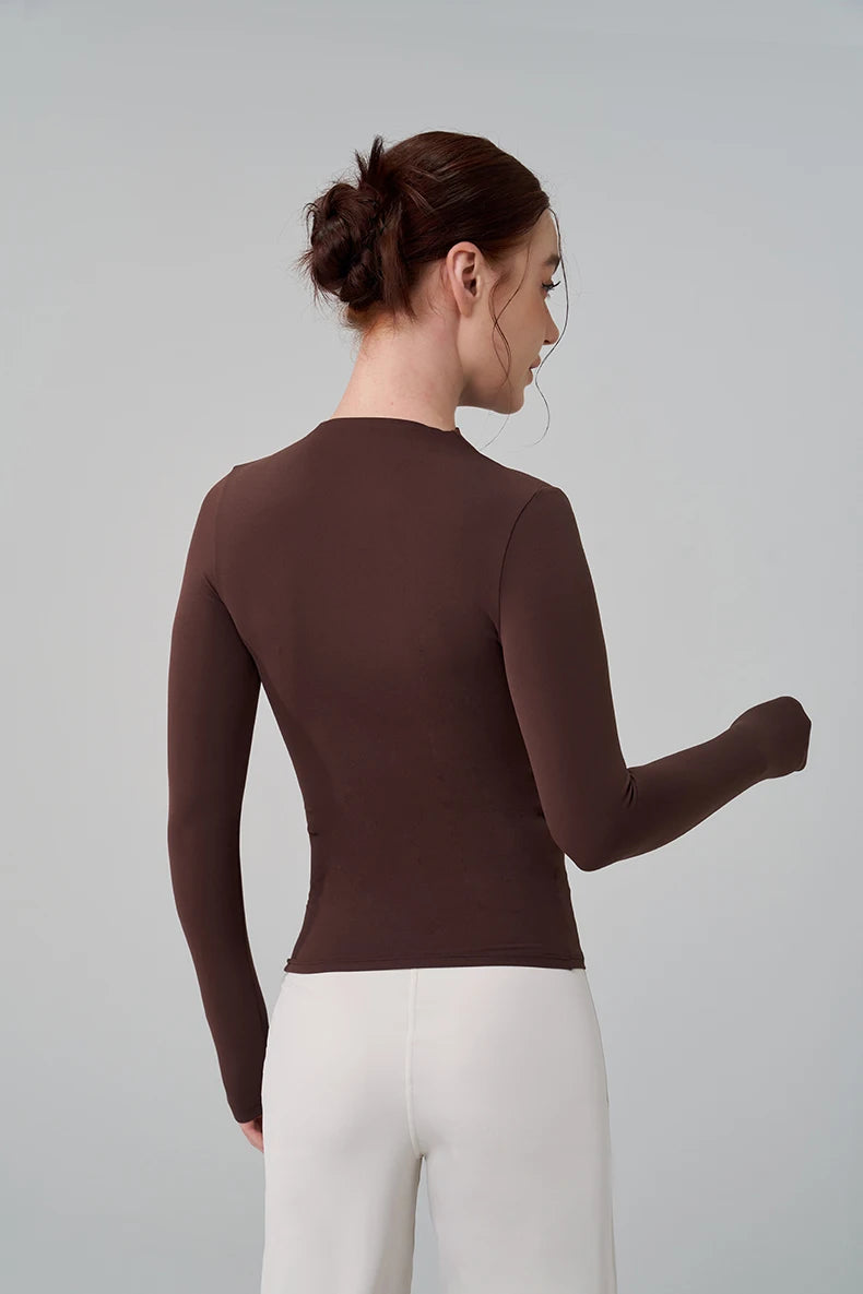 SOISOU 5 Colors Half-High Collar Slim Fit Yoga Top Women's Pilates Pullover Sports Long Sleeve High Elastic Fitness T Shirt.