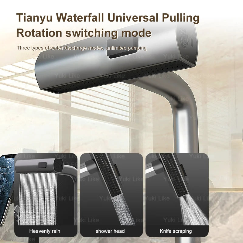 Stainless Steel Kitchen Sink Multifunctional Piano Button Waterfall Spout Faucet Digital Display Screen Dishwashing Basin