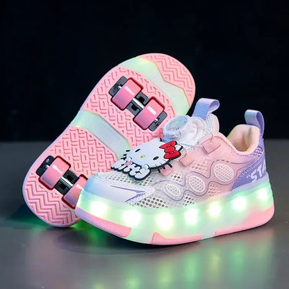 Hello Kitty Children's In-line Skating Shoes Four-Wheel Design Adjustable Roller Blades for Boys Girls Sports Footwear Sneakers.