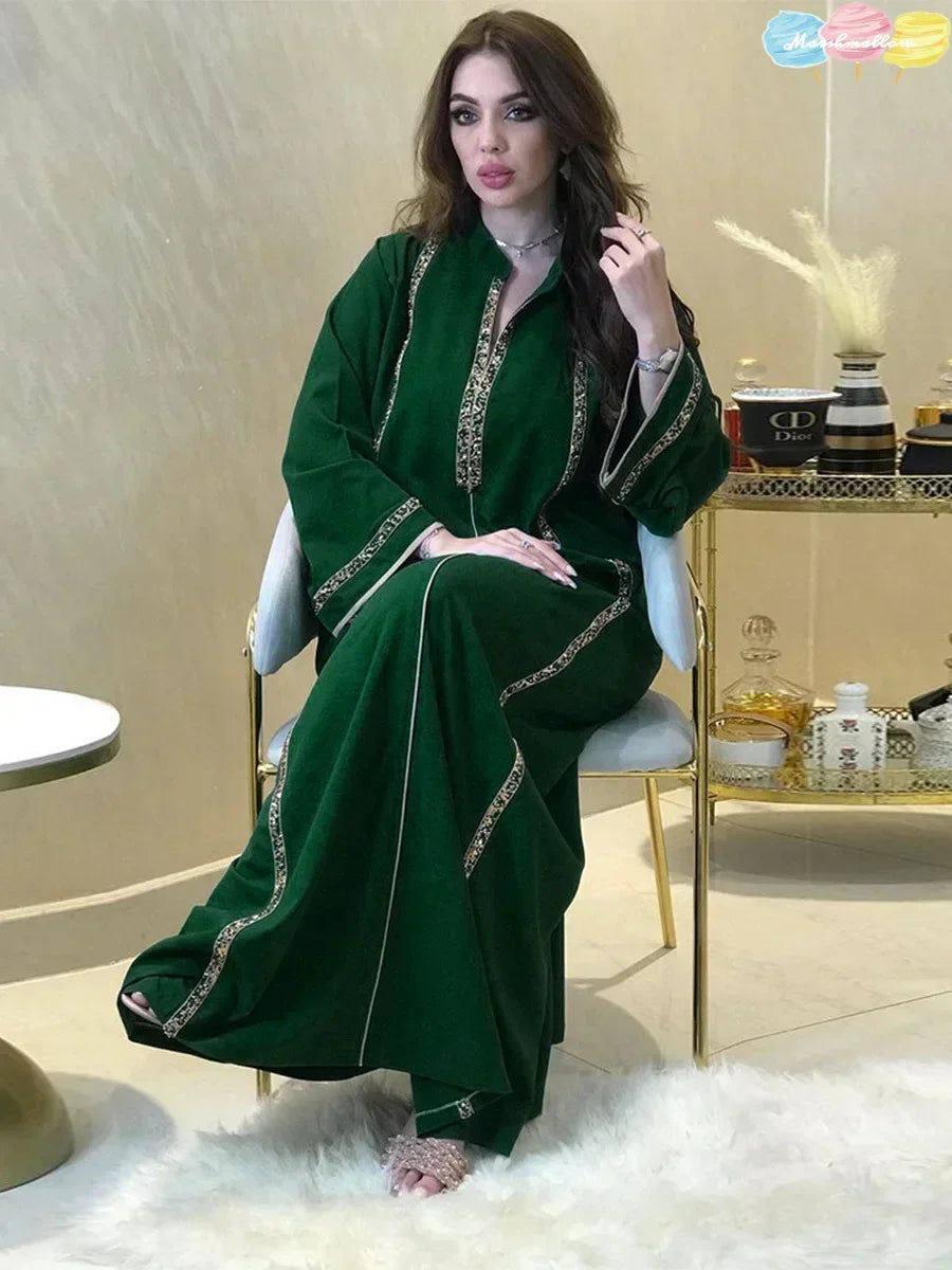 Ramadan Abaya Femme Musulmane marok kanis chen Kaftan für Frau Mode feste Diamanten voller Ärmel lose türkische Dubai Robe.