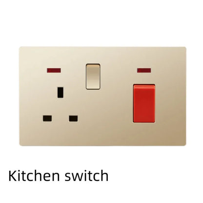 UK Standard 13A Gold USB Stecker Wandsteckdose Lichtschalter, 220V Universal 6-Loch-Doppelsteckdose mit 2,1A USB-Ladeanschluss