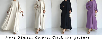 Abaya Ramadan Solid Bishop Sleeve Kebaya Kaftan, Elegant Crew Neck Maxi Length Dress,  Islam Abayas For Women.