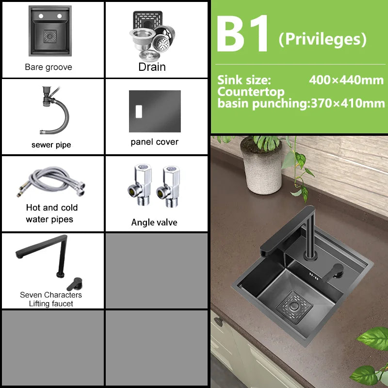 Small Hidden Sink Stainless Steel Kitchen Sink Mini Bar Single Slot Touring Car Wash Basin With Cover Plate Apartment