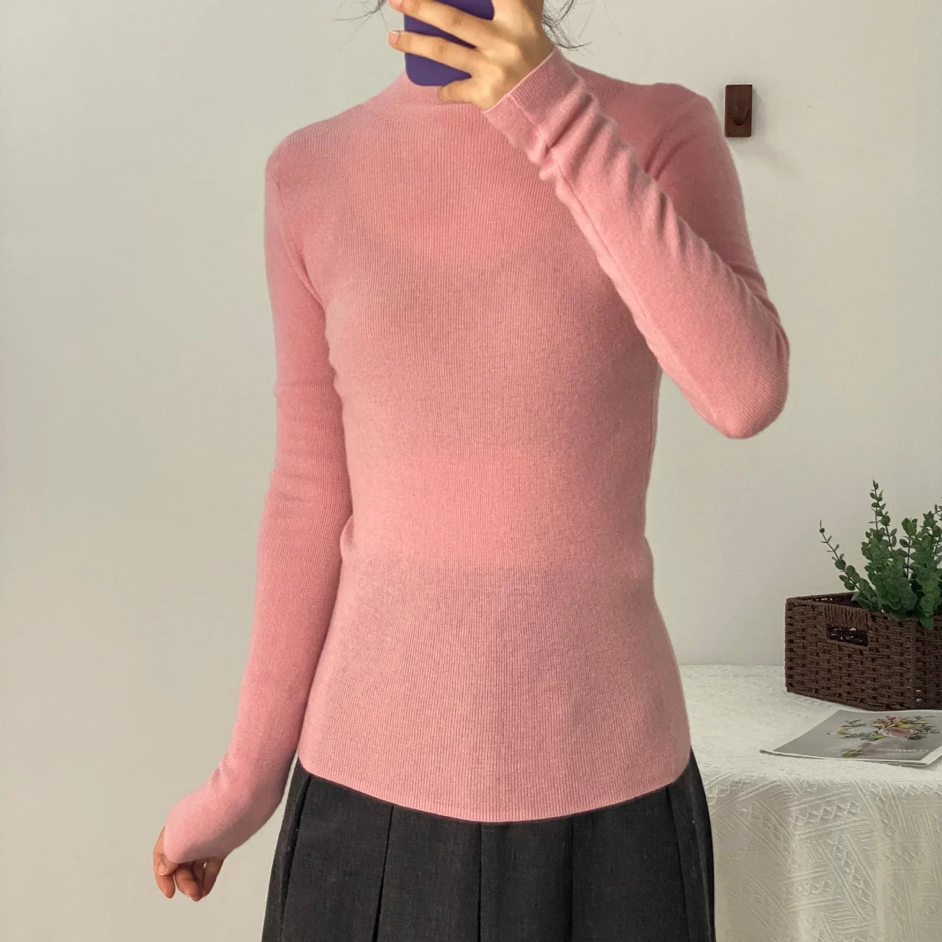 100% Ultra-fine Merino Wool Sweater Autumn and Winter Loose and Simple Semi-turtleneck Wool Bottoming Shirt Multi-color Sweater.