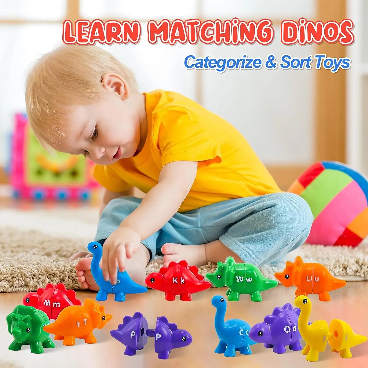 Matching Letters Dinosaur Toy Double-Sided ABC Letters Montessori Preschool Educational Fine Motor Toy Gift.