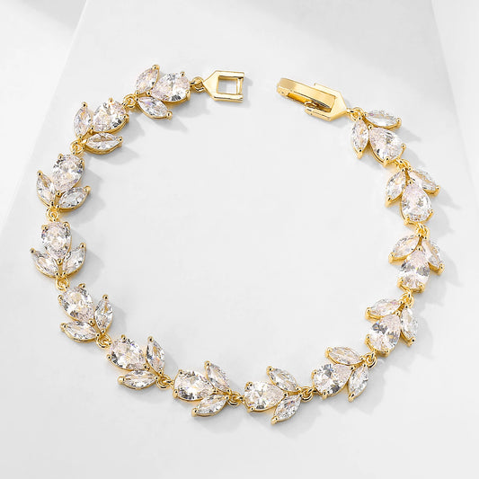 ZAKOL Luxury AAA Cubic Zirconia Wedding Bracelets for Women High Quality White Gold Color Leaf Charm Bracelet Bangles.