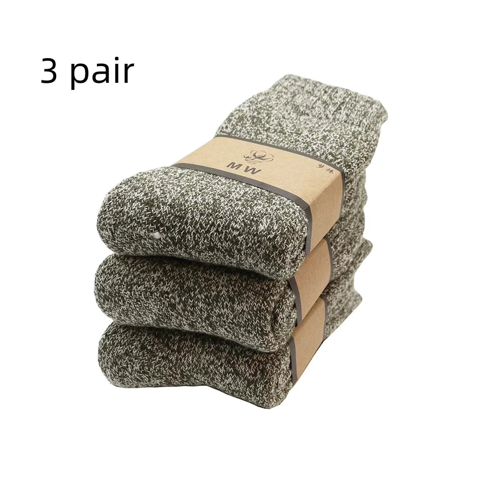 Winter Men's Merino Wool Socks Super Thick Warm High Quality Harajuku Retro Snow Casual Antifreeze Cashmere Socks Men 3 Pair