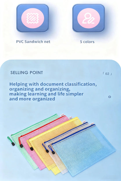Zipper Documents Bag A4/A5 Plastic Folders A3 Transparent Waterproo File Organize Storage Bag School Office Stationery Supplies.