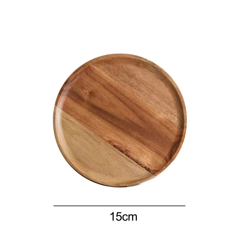 15/20/25cm Wooden Round Serving Platter Tray Retro Wood Pizza Salad Plate Fruit Dessert Tray Bread Cake Container Snacks Dish.