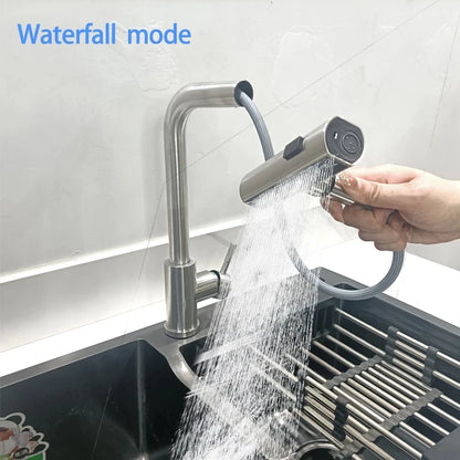 Black/Gray/Silver Pull-Out Kitchen Faucet Three Water Stream Sprayer Stainless Steel Hot and Cold Water Mixing Faucet Countertop