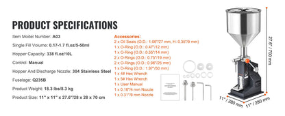 SucceBuy 5-50/100ml A02 Pneumatic/Manual Paste Liquid Filling Machine Bottle Liquid Filler Pedal for Water Juice Cosmetic Milk.