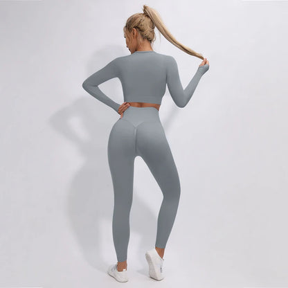 2/3/4Pcs Women's Tracksuit Seamless Yoga Set Leggings Sports Suit for Fitness Long Sleeve Top Gym Clothing Workout Sportswear