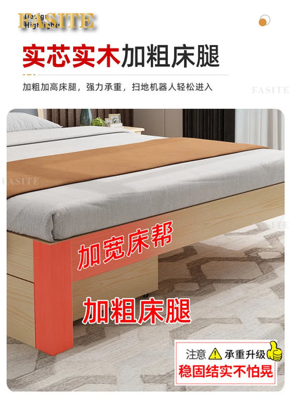 Massivholz Modernes einfaches 1,8 Meter Doppelbett Mietzimmer 1,2 Meter Einzelbett 1,5 Meter einfacher Bettrahmen