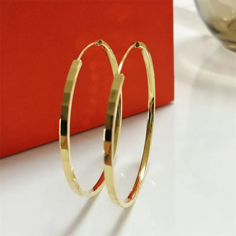 Senlissi - New Fashion18K Gold Plated Hoop Earrings For Women 925 Sterling Silver 2.0mm Fashion Earring Cерьги Kольца 3/4/5/6CM.