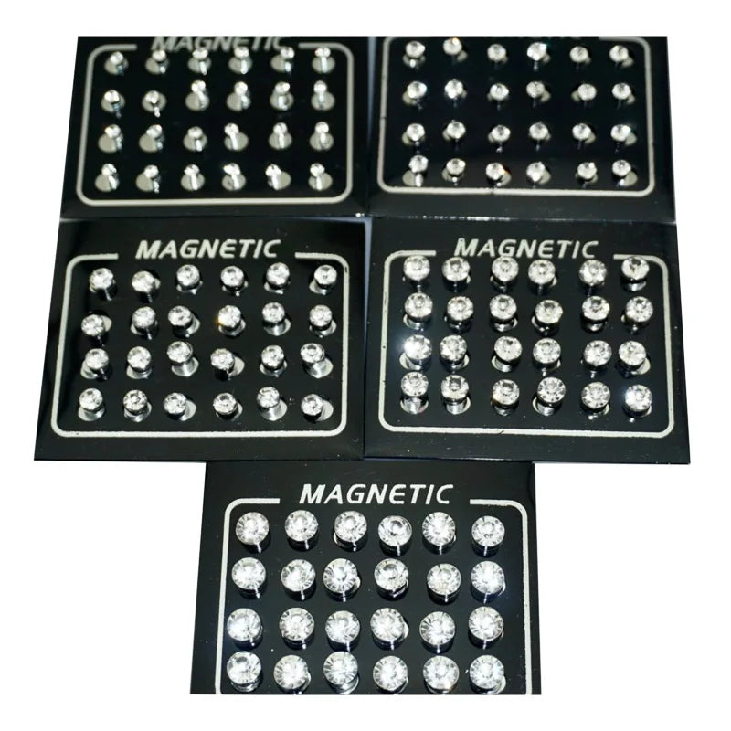 12 Pair(24pcs)/lot 3/4/5/6/7mm Round Crystal Rhinestone Magnet Stud Earring Punk Womens Mens Magnetic Fake Ear Plug Jewelry.