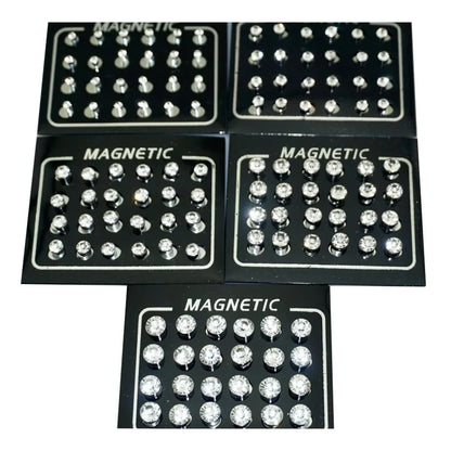 12 Pair(24pcs)/lot 3/4/5/6/7mm Round Crystal Rhinestone Magnet Stud Earring Punk Womens Mens Magnetic Fake Ear Plug Jewelry.