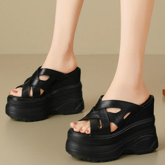 Plus Size 46 47 Gladiator Sandals Women Size 45 Genuine Leather Wedges High Heel Mules Summer Platform Pumps Big Size 44 Shoes.