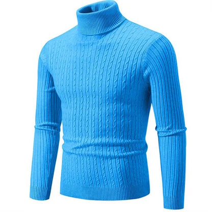 2025 New Men Solid Colour Turtleneck Sweater Black / White / Royal Blue Fashion Simple Male Casual Pullover Tops