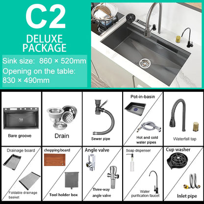 Stainless Steel New Kitchen Sink Household Piano Keys Multifunctional Waterfall Large Single Slot Dish and Vegetable Wash Basin