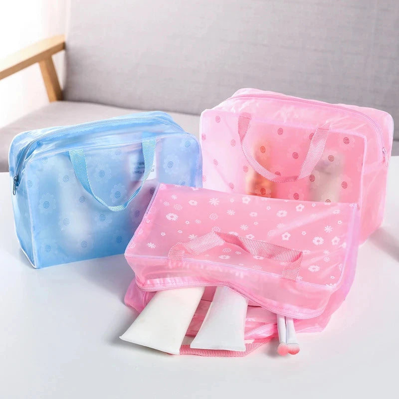 5 Color Waterproof PVC Cosmetic Storage Bag Women Transparent Organizer for Makeup Pouch Compression Travelling Bath Bags.