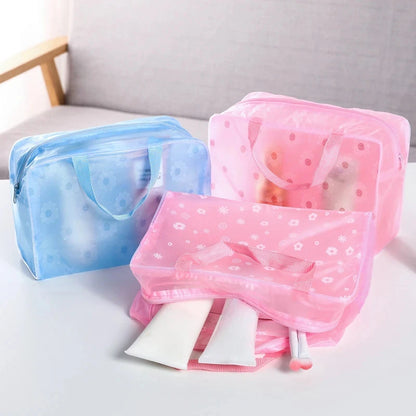 5 Color Waterproof PVC Cosmetic Storage Bag Women Transparent Organizer for Makeup Pouch Compression Travelling Bath Bags.