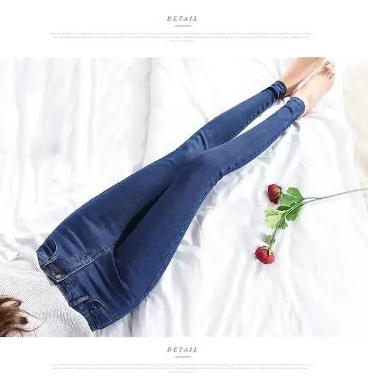 High Waist Slim Fit Women's Jeans High Elasticity Spring Autumn Black Pencil Pants Korean Style plus Size Body Shaping.