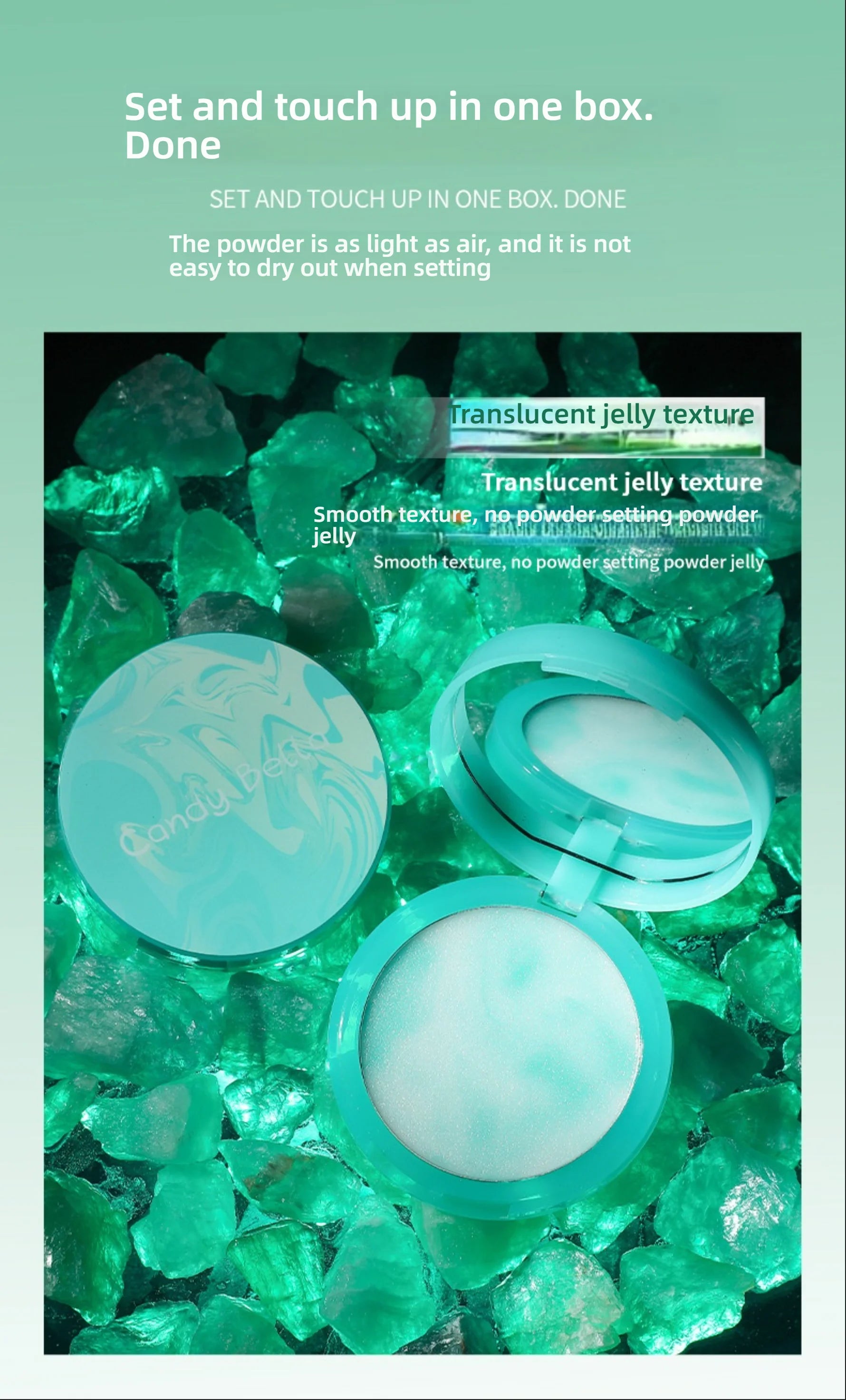 CandyBella Emerald Green Pressed Powder - Oil Control Finisher & Bronzer, Lightweight Invisible, Buildable Natural Contour, New!.