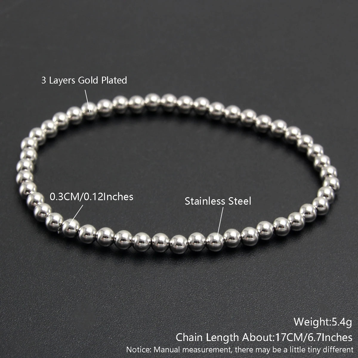 MHS.SUN Trend Stretch Stainless Steel Bracelets Gold Sliver Color 2MM 5MM 8MM Stacked Ball Beaded Bracelet For Women Men Jewelry