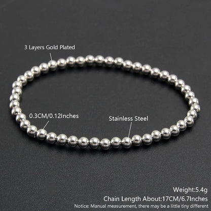 MHS.SUN Trend Stretch Stainless Steel Bracelets Gold Sliver Color 2MM 5MM 8MM Stacked Ball Beaded Bracelet For Women Men Jewelry