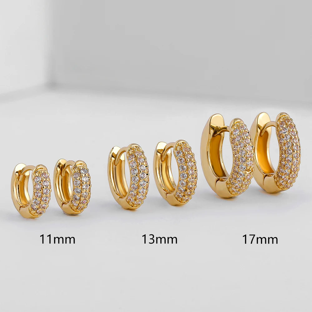 New Gold Plated Huggie Earrings with CZ Zircon Thin Ear Hoops Cartilage Earring for Women Round Minimal Earring Piercing Jewelry.