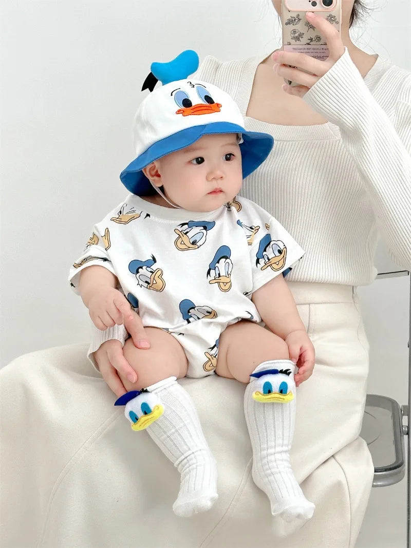 Donald Duck Bodys Einteiler Babykleidung 0-2 Jahre alt Cartoon-Stil Loose Wrap Ass Krabbelanzug K594-1.