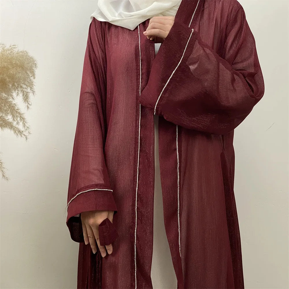 New Eid Ramadan Diamonds Open Kimono Abaya for Women Kaftan Muslim Dress Dubai Turkey Robe Islam Clothing Kebaya Caftan Jalabiya.