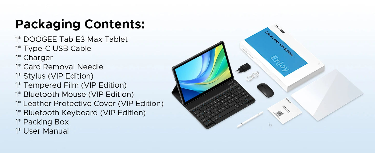 DOOGEE Tab E3 Max Tablet PC Android 15 Gemini AI Quad Speakers 14'' 2.1K Display 32GB(8+24) RAM 256GB ROM 13500mAh Battery Pad