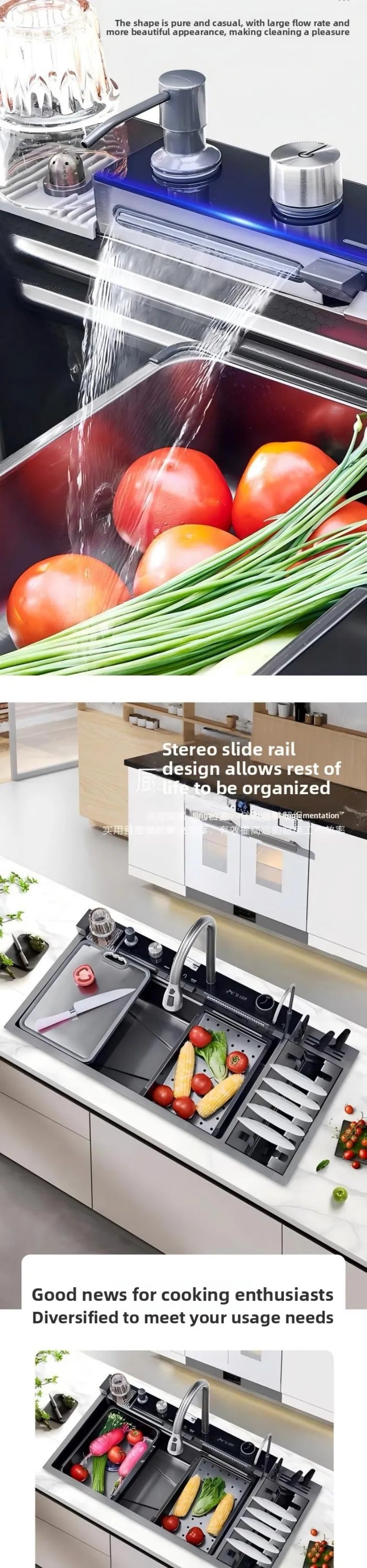 Large Single-Basin Digital Intelligent Sinks Water Bowl Stand 100x46cm Thickened Stainless Steel for Multi-Functional Kitchen