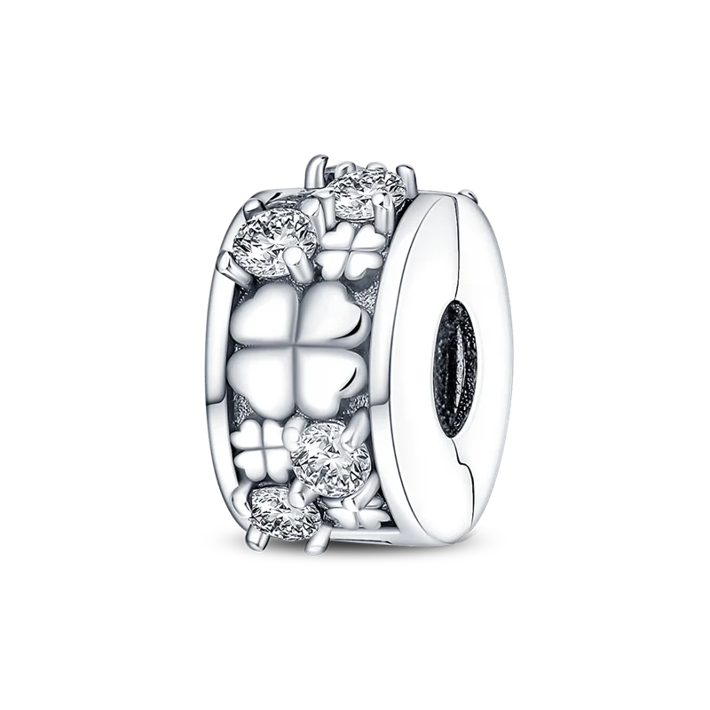 Silver Clasp 925 Sterling Silver CZ pave Clip Charms Daisy Beads Stopper Safety Chain fit Original Bangle Bracelet Jewelry Clip